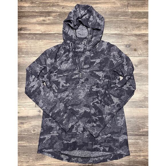 Lululemon Warm Stabilizer 1/2 Zip Hoodie Incognito Camo Black Size 6 Athleisure - Picture 6 of 12